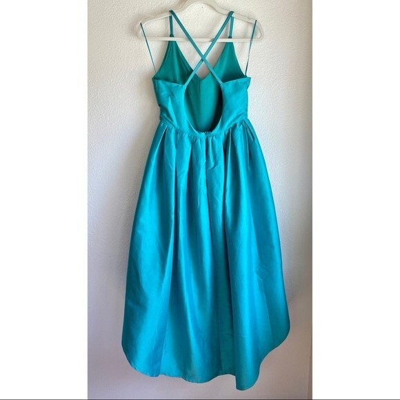 LAST CHANCE Gracia High-Low Backless Spaghetti Strap Gown in Aqua Blue Size M - Picture 5 of 14